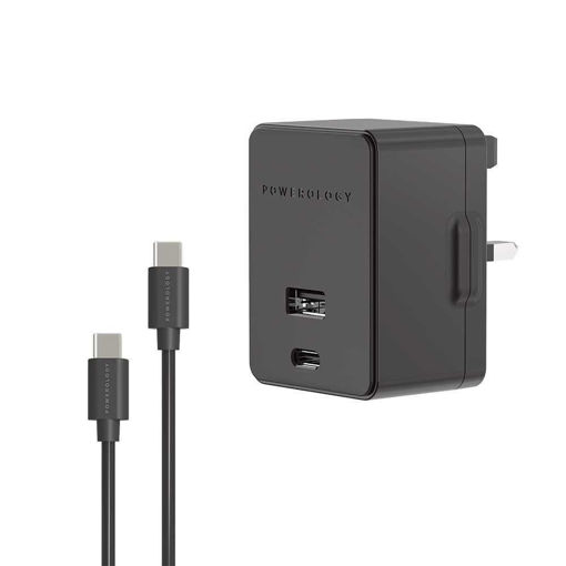 صورة Powerology Dual Port Ultra-Quick PD Charger 36w Type-C Cable 1.2m-Black