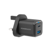 صورة Powerology 35W PD QC 1xUSB-C 35W and 1xUSB-A 18W GaN Charger UK with USB-C Cable – Black